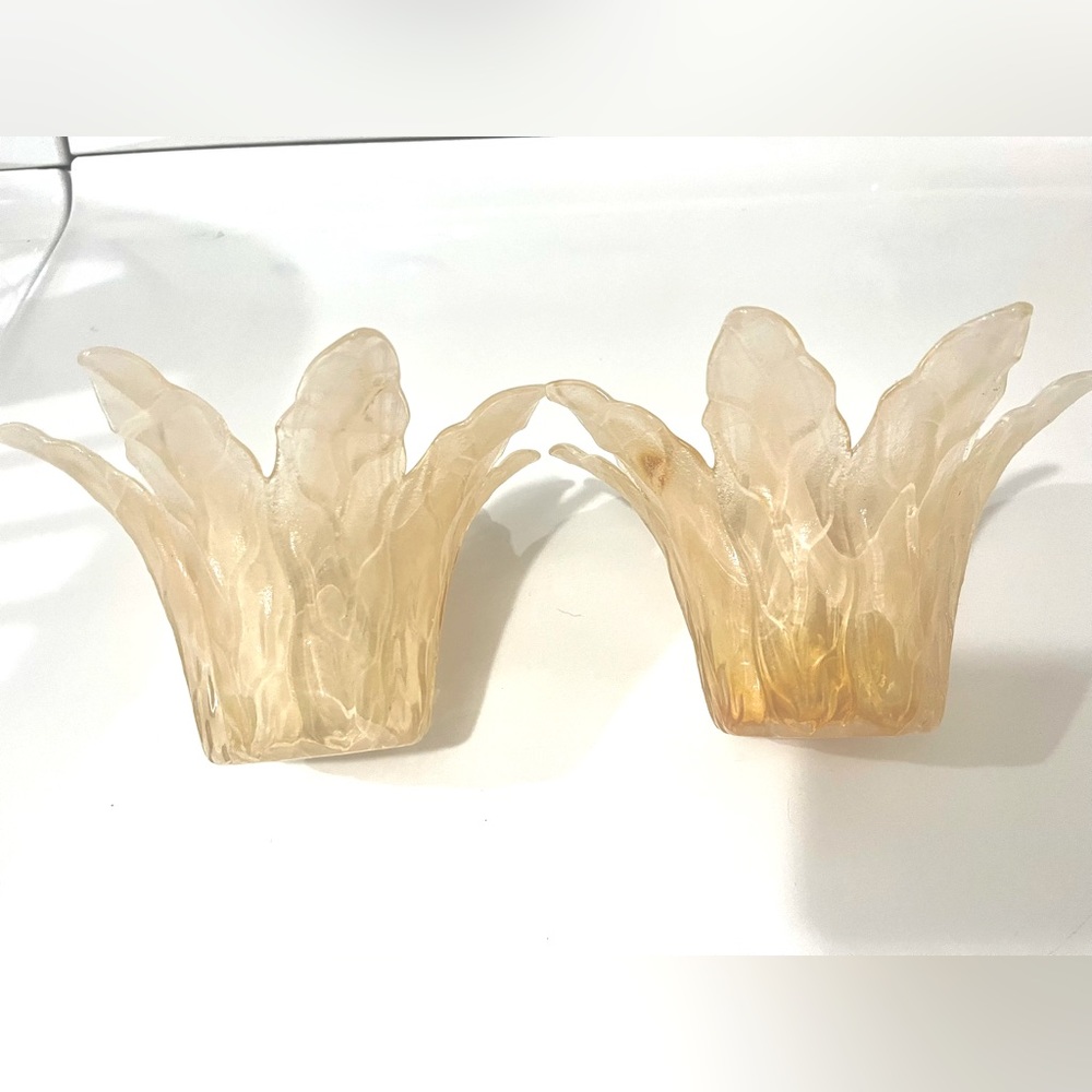 Beautiful Peach Murano art glass flower PAIR!